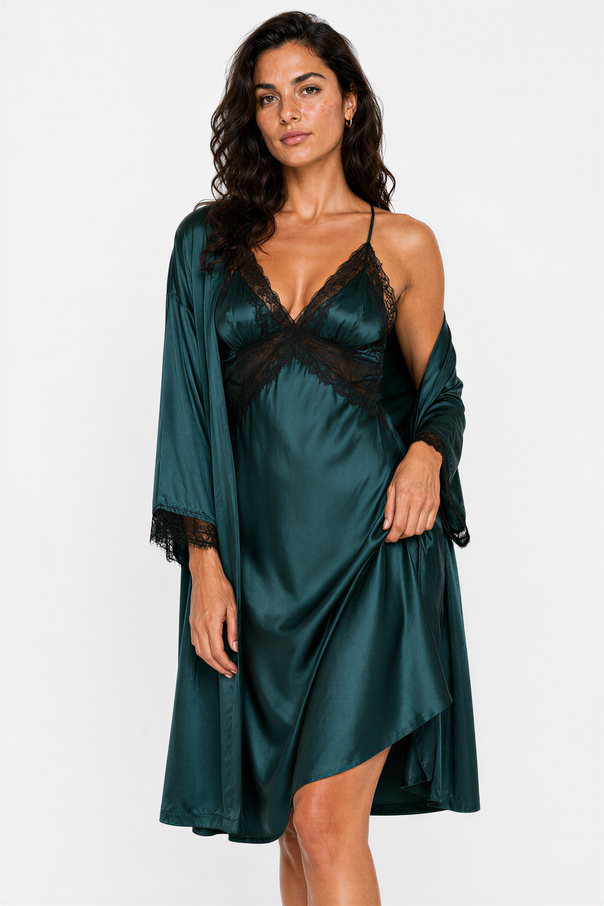 Long Lace-Back Satin-Feel Slip — view 1