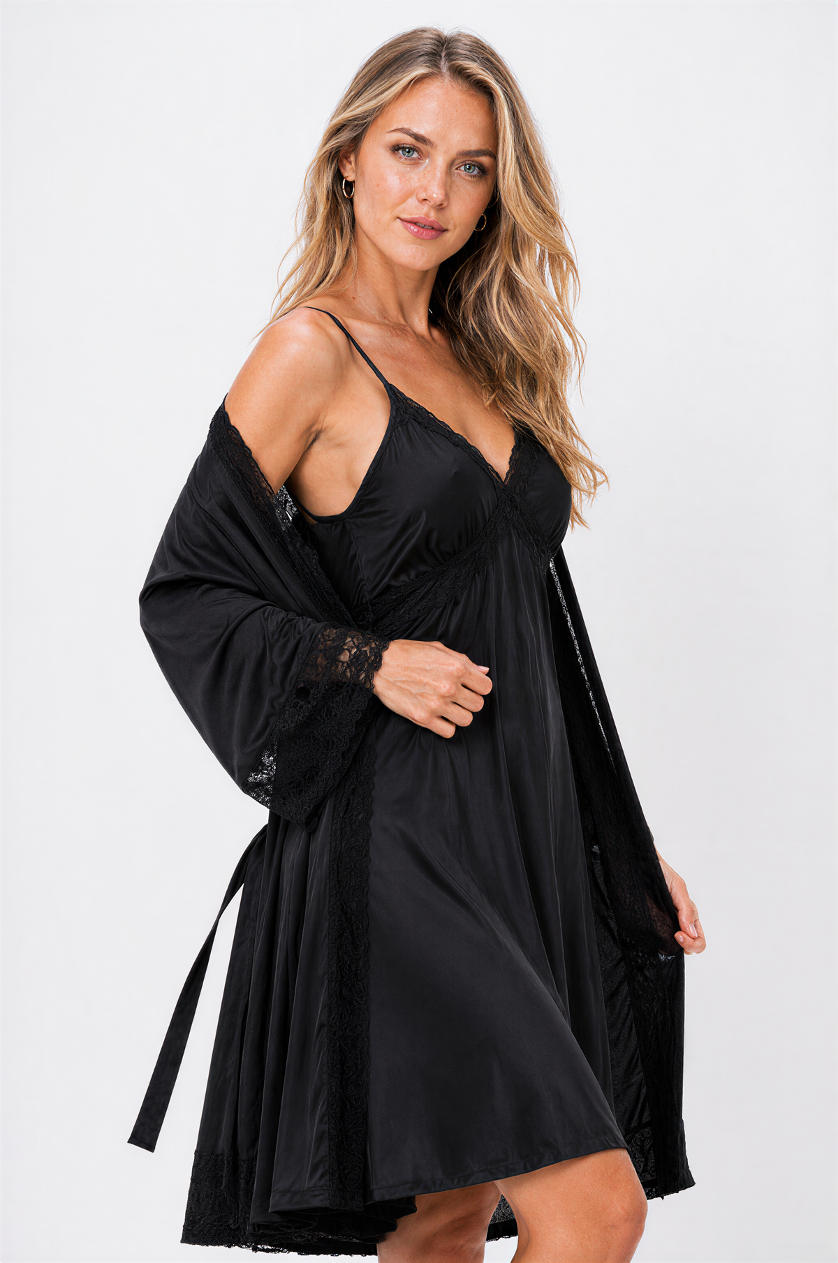 Long Satin-Feel Slip and Robe — view 3
