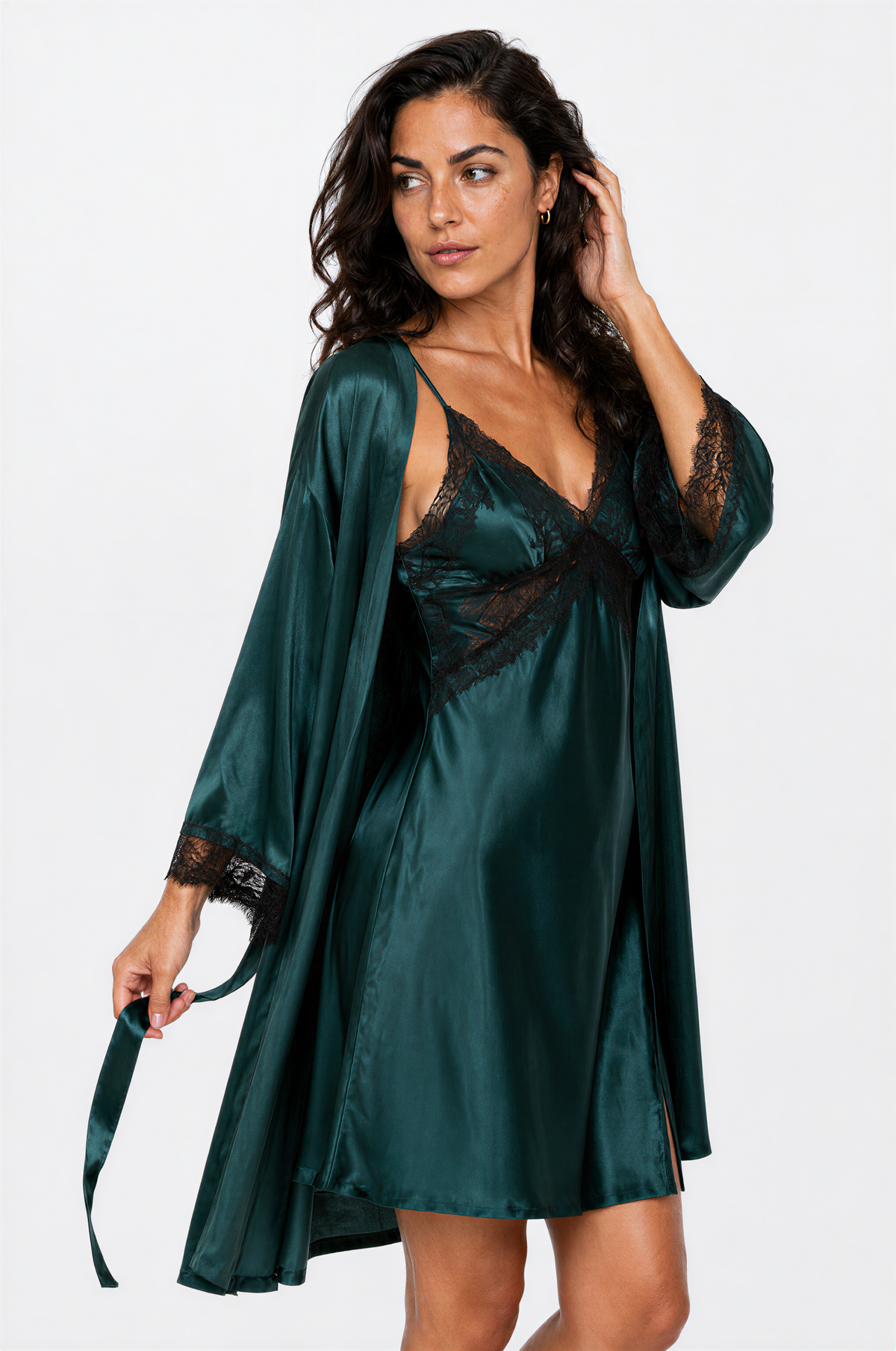 Long Lace-Back Satin-Feel Slip — view 3