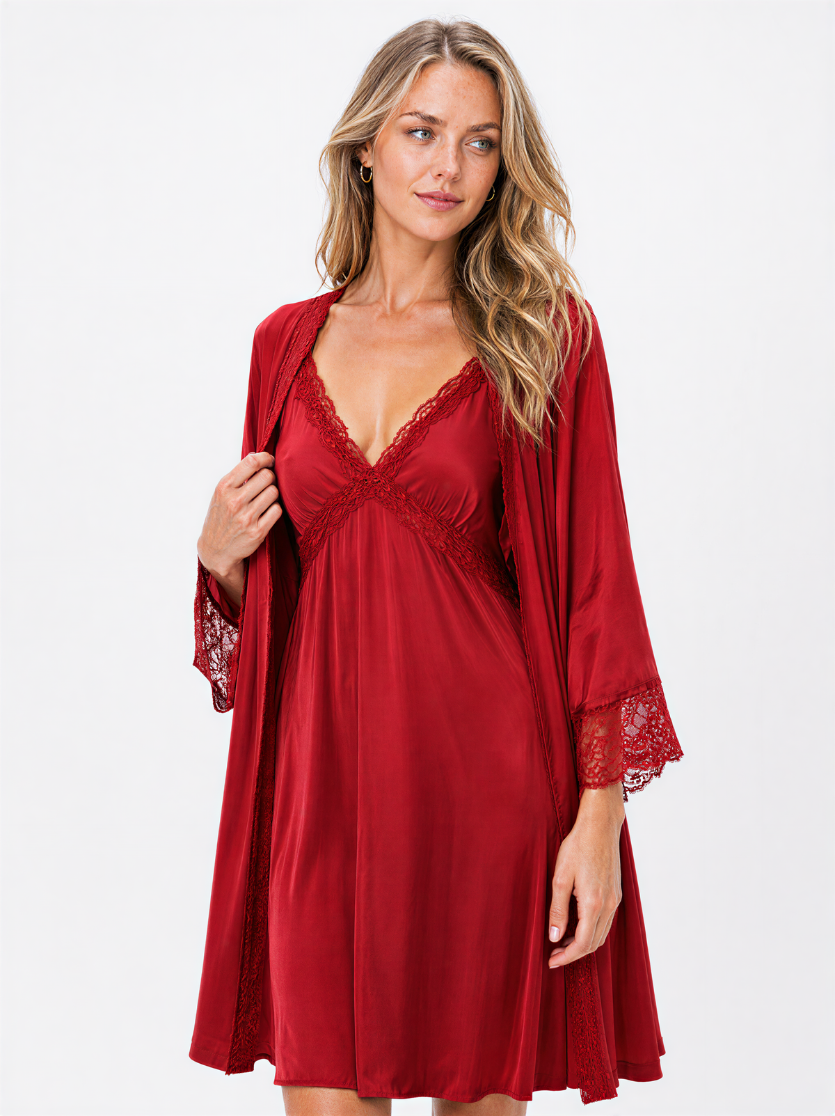 Long Satin-Feel Slip and Robe — view 4