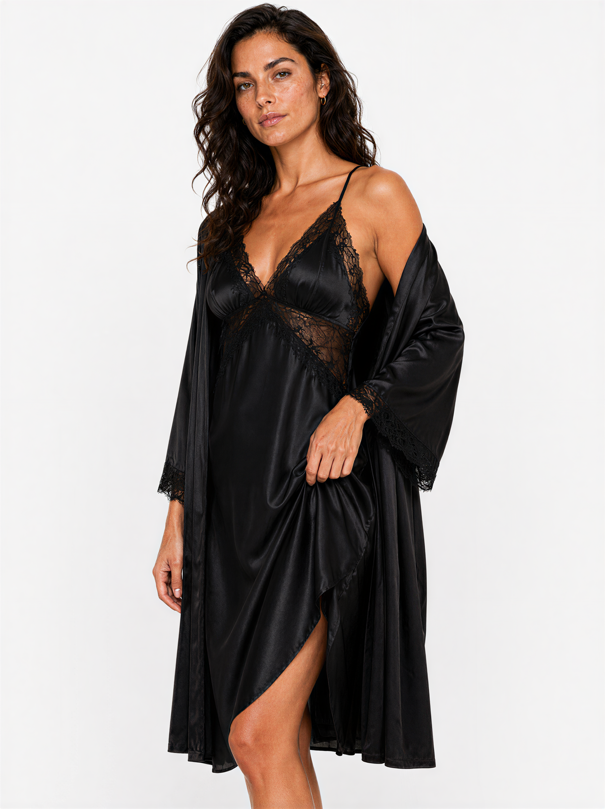Long Lace-Back Satin-Feel Slip — view 4